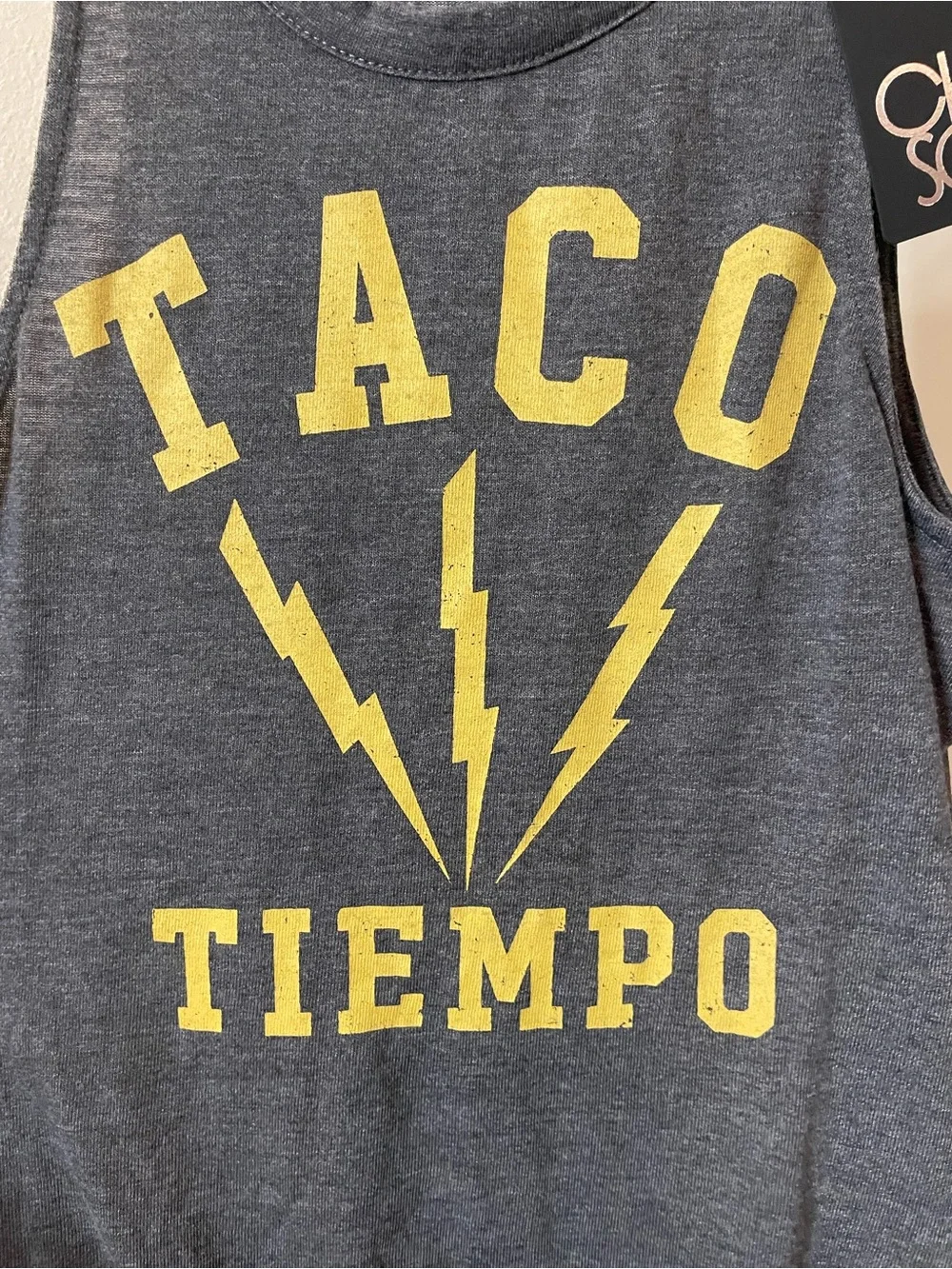 Chaser Charcoal Gray Tank with Yellow 'Taco Tiempo' Graphic - Picture 3 of 4